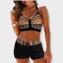 Women's Boho Geometric Print Bikini Set – Halter Top High Waist Swim Shorts Beach