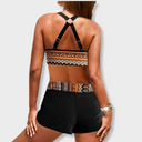Women's Boho Geometric Print Bikini Set – Halter Top High Waist Swim Shorts Beach