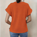 Women's Boho Lace Panel Knit Top – Round Neck Short Sleeve Summer Blouse