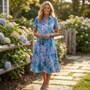 Women's Boho Medallion Print Midi Dress – V Neck Button Short Sleeve Split