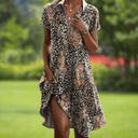 Women's Boho Medallion Print Midi Dress – V Neck Button Short Sleeve Split