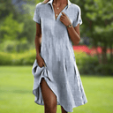 Women's Boho Medallion Print Midi Dress – V Neck Button Short Sleeve Split
