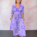 Women's Boho Paisley Floral Maxi – V Neck Tie Front Smocked Waist Tiered Dress