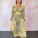 Women's Boho Paisley Floral Maxi – V Neck Tie Front Smocked Waist Tiered Dress
