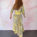 Women's Boho Paisley Floral Maxi – V Neck Tie Front Smocked Waist Tiered Dress