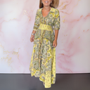 Women's Boho Paisley Floral Maxi – V Neck Tie Front Smocked Waist Tiered Dress