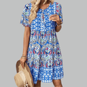 Women's Boho Paisley Print Midi Dress – V Neck Tie Short Sleeve Tiered