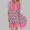 Women's Boho Paisley Print Midi Dress – V Neck Tie Short Sleeve Tiered