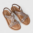 Women's Boho Rhinestone Flat Sandals – Open Toe Floral Slingback Beach Summer