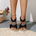 Women's Boho Snake Print Platform Sandals – Ring Detail Ankle Strap Open Toe