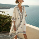 Women's Boho Star Embroidered Beach Cover Up – V Neck Batwing Sleeve