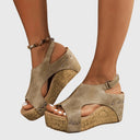 Women's Boho Studded Cork Wedge Sandals – Open Toe Slingback Summer Platform