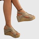 Women's Boho Studded Cork Wedge Sandals – Open Toe Slingback Summer Platform