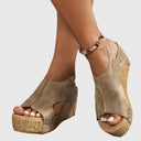 Women's Boho Studded Cork Wedge Sandals – Open Toe Slingback Summer Platform