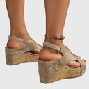 Women's Boho Studded Cork Wedge Sandals – Open Toe Slingback Summer Platform