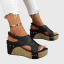 Women's Boho Studded Cork Wedge Sandals – Open Toe Slingback Summer Platform