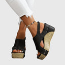 Women's Boho Studded Cork Wedge Sandals – Open Toe Slingback Summer Platform