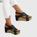 Women's Boho Studded Cork Wedge Sandals – Open Toe Slingback Summer Platform