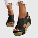 Women's Boho Studded Cork Wedge Sandals – Open Toe Slingback Summer Platform
