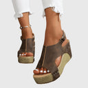 Women's Boho Studded Cork Wedge Sandals – Open Toe Slingback Summer Platform