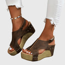 Women's Boho Studded Cork Wedge Sandals – Open Toe Slingback Summer Platform