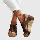Women's Boho Studded Cork Wedge Sandals – Open Toe Slingback Summer Platform
