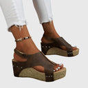Women's Boho Studded Cork Wedge Sandals – Open Toe Slingback Summer Platform