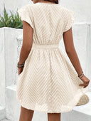 Women's Boho Textured Mini Dress – V Neck Flutter Sleeve Lace Trim Summer Wedding