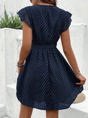 Women's Boho Textured Mini Dress – V Neck Flutter Sleeve Lace Trim Summer Wedding