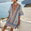 Women's Boho Tribal Print Beach Cover Up – V Neck Batwing Sleeve Summer