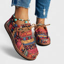 Women's Boho Tribal Print Low Top Sneakers – Lace Up Casual Flat Canvas Shoe