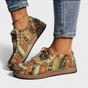 Women's Boho Tribal Print Low Top Sneakers – Lace Up Casual Flat Canvas Shoe