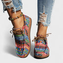 Women's Boho Tribal Print Low Top Sneakers – Lace Up Casual Flat Canvas Shoe