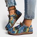 Women's Boho Tribal Print Low Top Sneakers – Lace Up Casual Flat Canvas Shoe