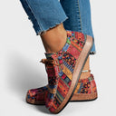 Women's Boho Tribal Print Low Top Sneakers – Lace Up Casual Flat Canvas Shoe