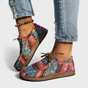 Women's Boho Tribal Print Low Top Sneakers – Lace Up Casual Flat Canvas Shoe
