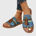 Women's Boho Tribal Print Tassel Flat Sandals – Open Toe Slip On Casual Summer