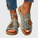 Women's Boho Tribal Print Tassel Flat Sandals – Open Toe Slip On Casual Summer