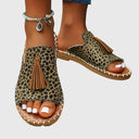 Women's Boho Tribal Print Tassel Flat Sandals – Open Toe Slip On Casual Summer