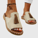 Women's Boho Tribal Print Tassel Flat Sandals – Open Toe Slip On Casual Summer
