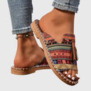 Women's Boho Tribal Print Tassel Flat Sandals – Open Toe Slip On Casual Summer