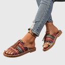 Women's Boho Tribal Print Tassel Flat Sandals – Open Toe Slip On Casual Summer