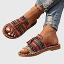 Women's Boho Tribal Print Tassel Flat Sandals – Open Toe Slip On Casual Summer