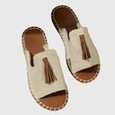 Women's Boho Tribal Print Tassel Flat Sandals – Open Toe Slip On Casual Summer