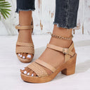 Women's Boho Woven Platform Sandals – Ankle Strap Block Heel Open Toe Summer