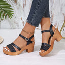 Women's Boho Woven Platform Sandals – Ankle Strap Block Heel Open Toe Summer
