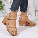 Women's Boho Woven Platform Sandals – Ankle Strap Block Heel Open Toe Summer