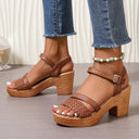 Women's Boho Woven Platform Sandals – Ankle Strap Block Heel Open Toe Summer