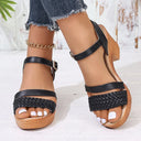 Women's Boho Woven Platform Sandals – Ankle Strap Block Heel Open Toe Summer
