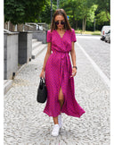 Women's Bold Floral Wrap Maxi – V Neck Short Sleeve Tie Waist Split Summer Dress